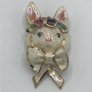Rabbit Bunny Pearly Artisan Pin Brooch